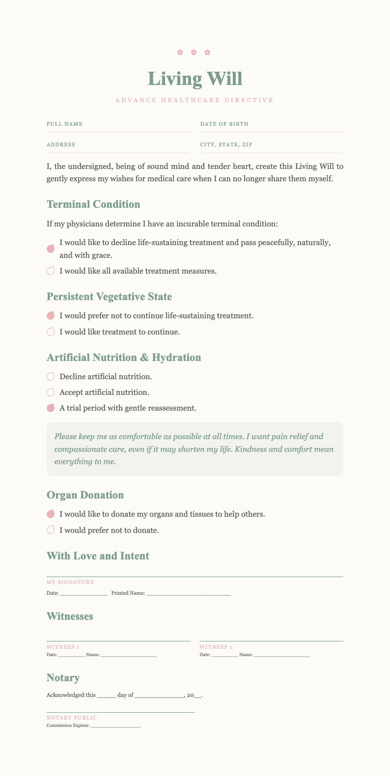 Watercolor Soft living will